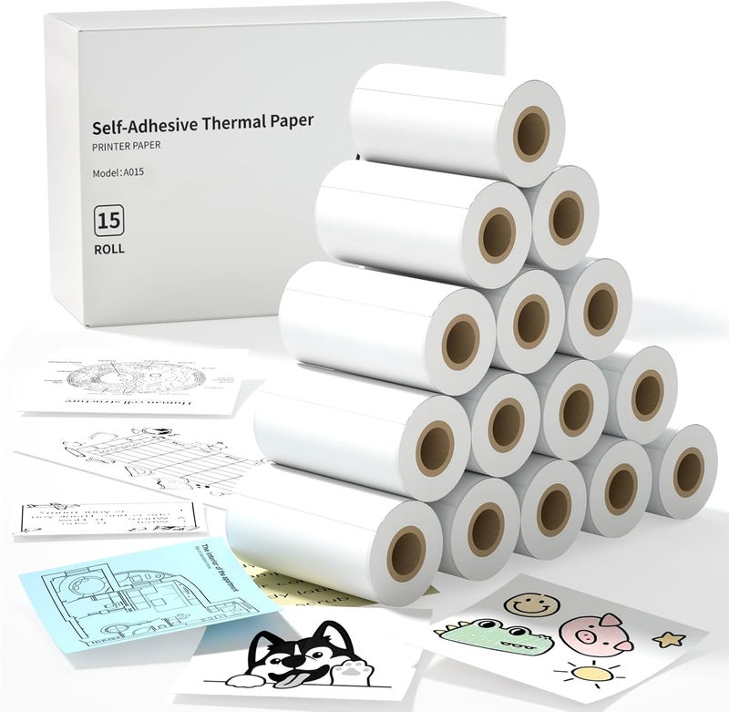 iDPRT S1 S2 M02 T02 Mini Thermal Sticker Paper - (57x29mm, 3.5m/Roll) 15 Rolls for Most Instant Cameras and Label Printers ... Refill for Kids' Pocket Printer, Mini Photo Printer, for to-do Lists - Image 1